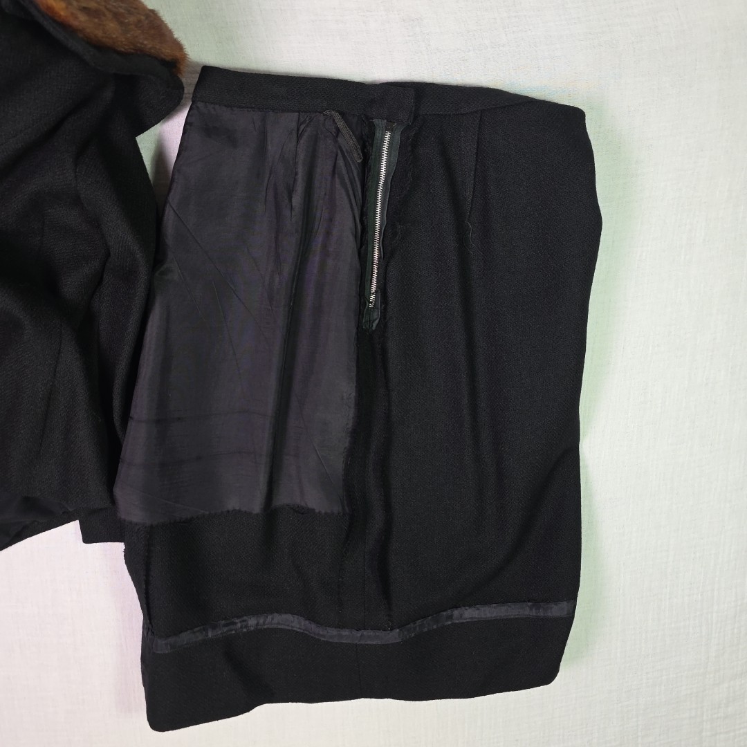 Vintage Lilli Ann Black Wool Suit Set w Genuine Fur Collar 2 Pc Small