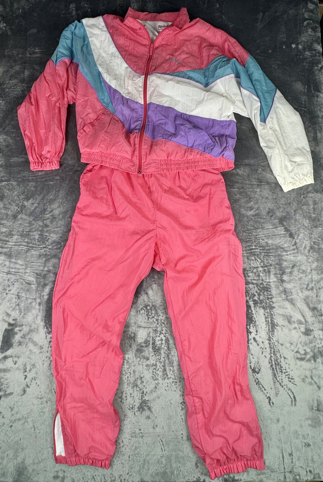 VTG 90s Retro Reebok Sport Colorblock Windbreaker Pink Purple Tracksuit W Size L