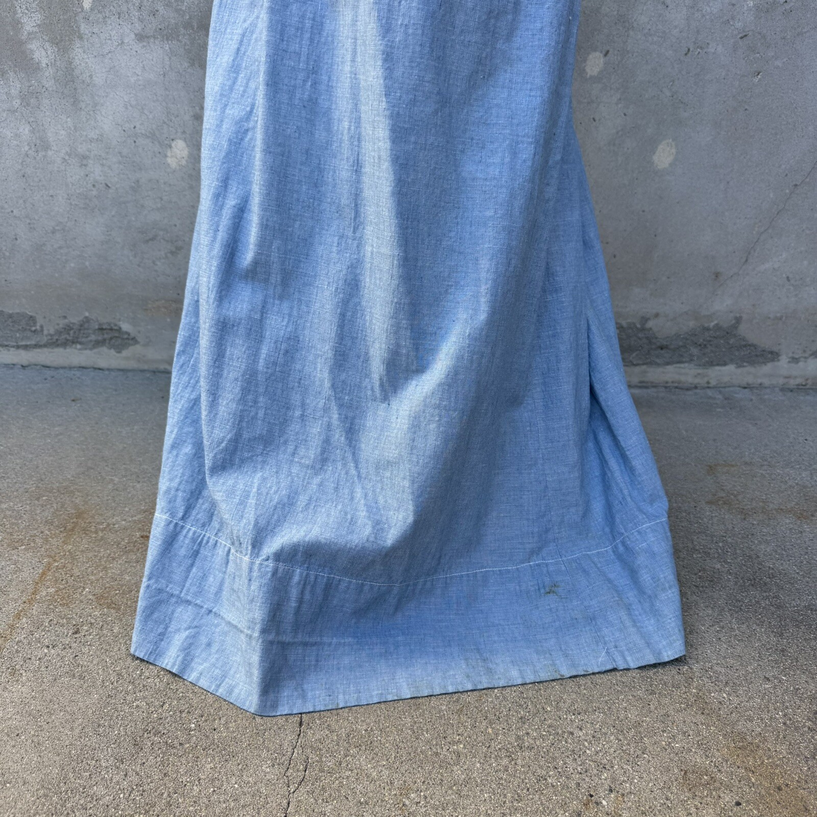 Antique Edwardian Blue Chambray Cotton Dress Workwear Prairie Maxi Vintage