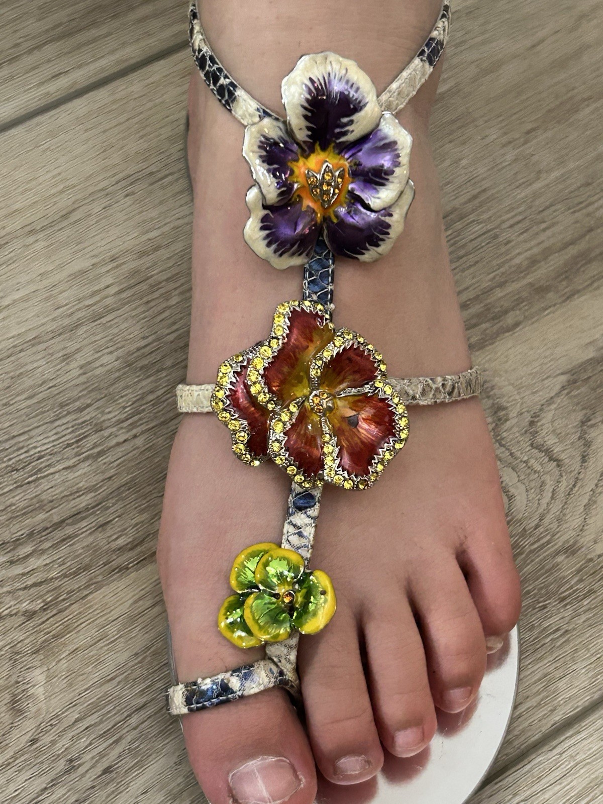 Rare Vintage Roberto Cavalli Flat T-Strap in Pansy Size 6.5