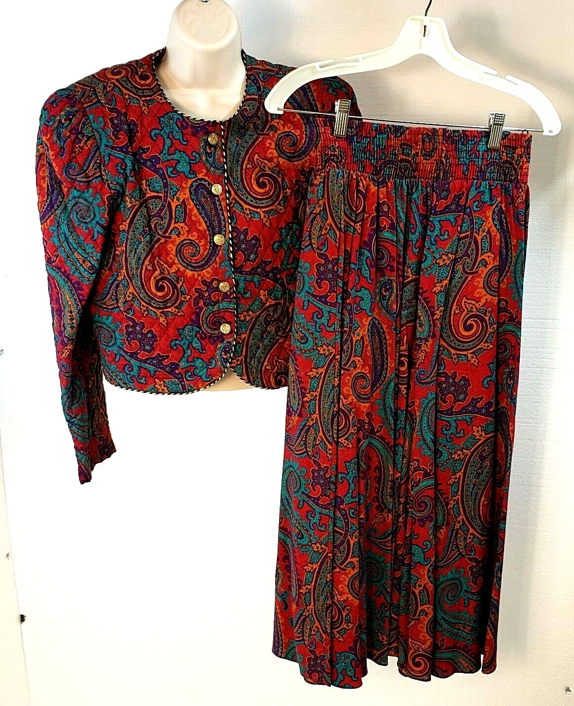 Jeffrey & Dara 2 Piece Dress, Vintage 80&rsquo;s,Paisley Print, Shoulder Pads, Quilted