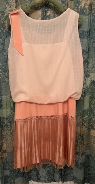 Vintage 1920&rsquo;s Fringed Apricot Flapper Dress S/M. Remade Bodice Excellent
