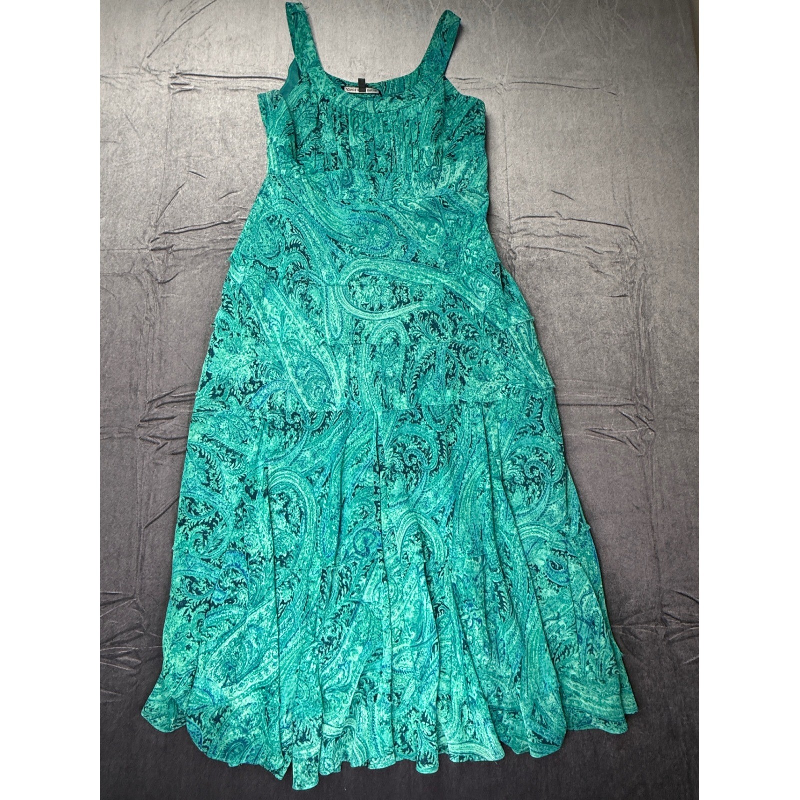Jones Wear Vintage 90/2000 Turquoise Paisley Sleeveless A-Line Midi Dress Size 8