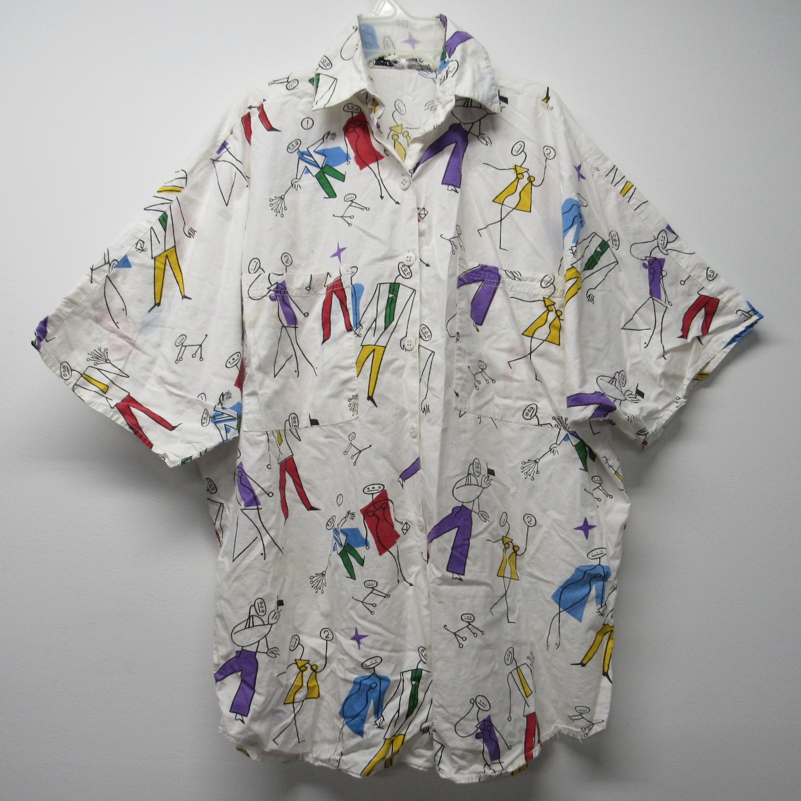 Vintage Star of India Art to Wear Funky People Print Oversized Tunic Blouse sz S