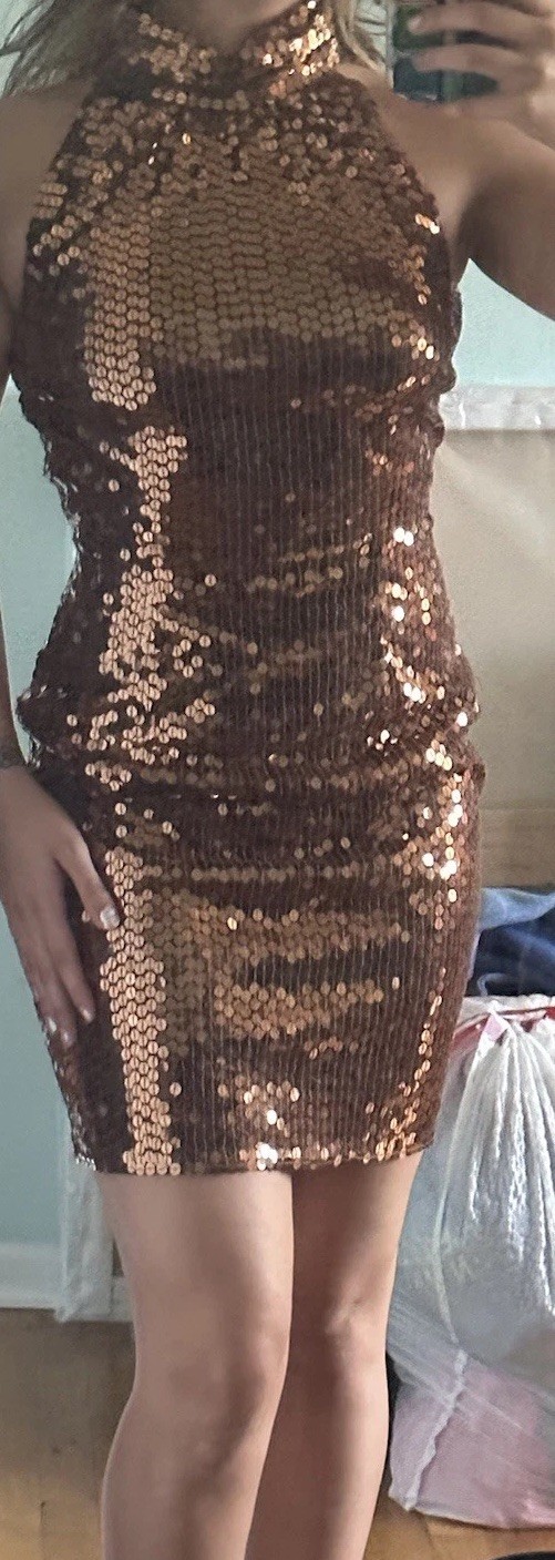 Brown Copper Sequin Y2K 2000/2010’s Flattering Dress