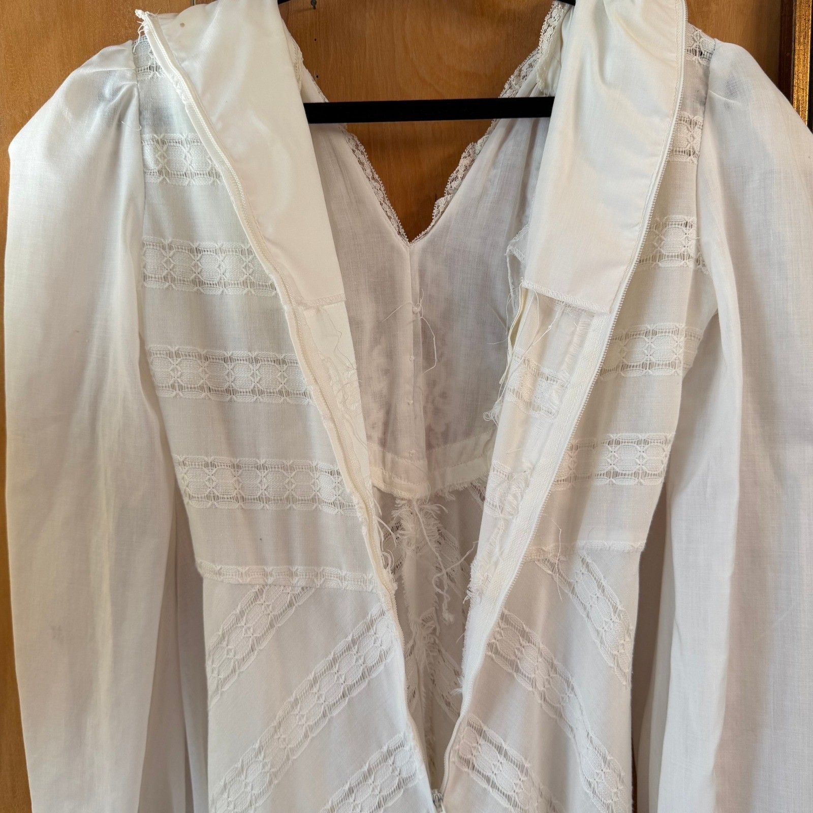 Vintage 70s Jody of California White Prairie Maxi Dress Lace Bishop Sleeve Small