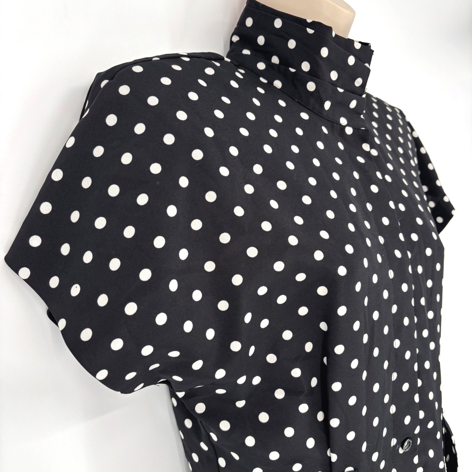 Vintage 80s Kristen Polka Dot High Neck Midi Secretary Dress Sz 10