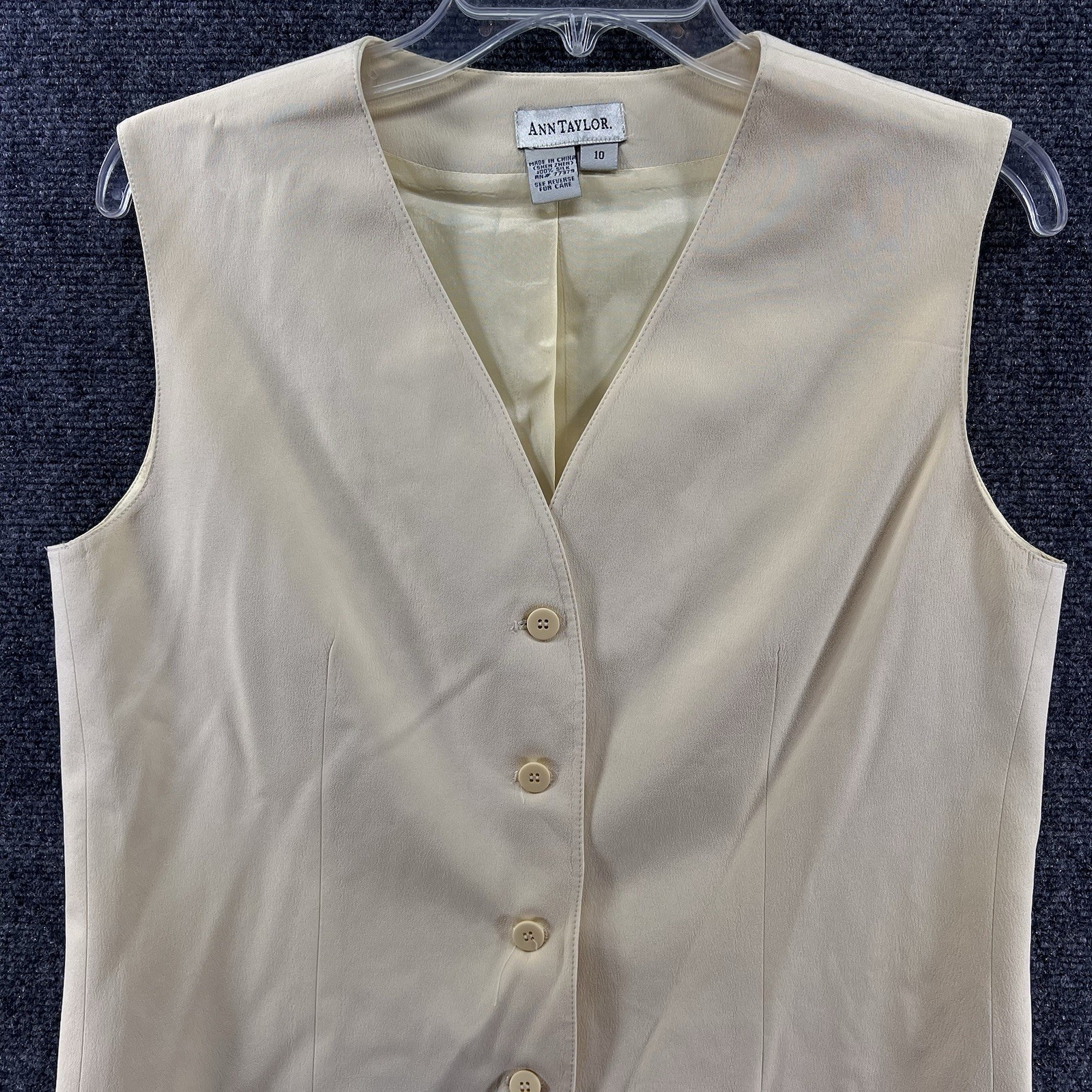 Vtg Ann Taylor Sz 10 100% Silk Vest Top Pale Yellow Poetcore Old Money Tailored