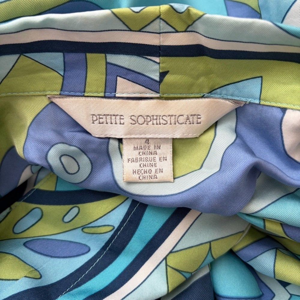 Petite Sophisticate 100% Silk Blouse Psychedelic Print Vintage Petite Size 4
