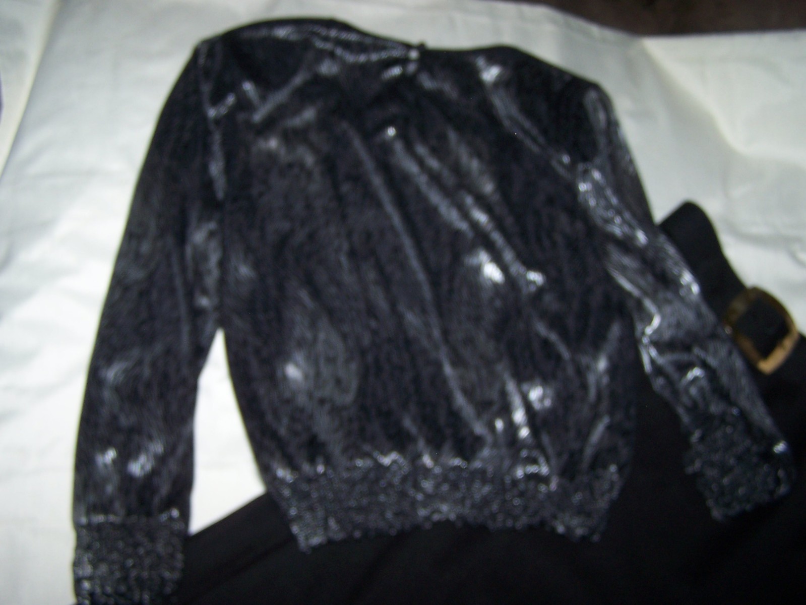 Vintage Elegant SilverCord Blouse (M) & Black Skirt & Belt (14) in EXCELLENT SHA