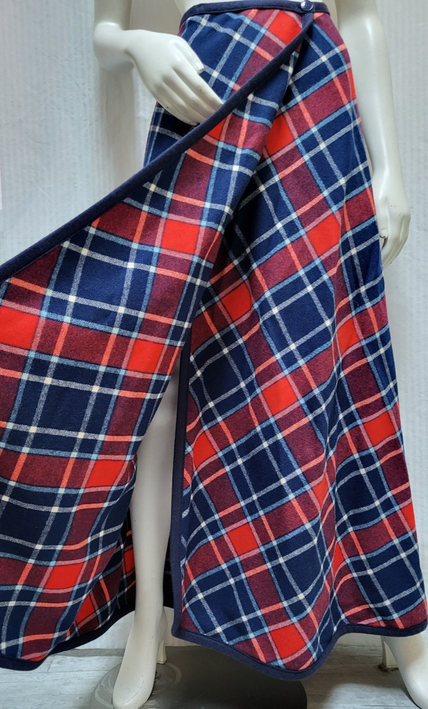 Vtg 70s Knockabouts By Pendleton Wool Plaid Wrap Maxi Skirt Red Blue – Size S