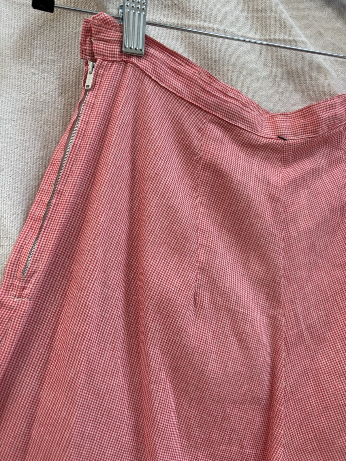 Vintage 1940s Side Button Pants Side Zip Womens Gingham Cotton 1950s