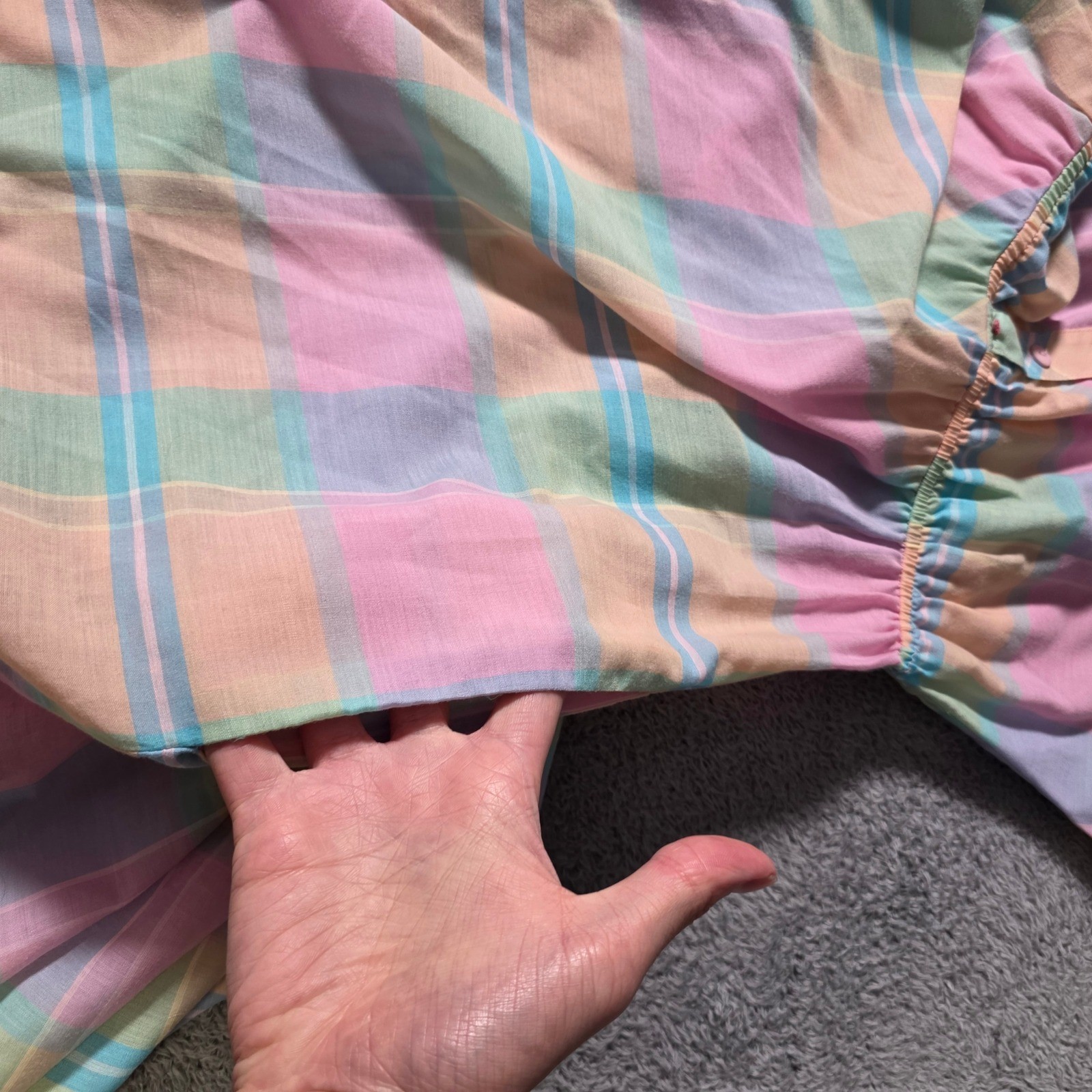 The American Shirt Dress Womens M Pastel Plaid Button Front Elastic Waist Pocket