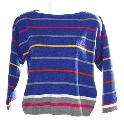 Jordache Sweater Women Medium Blue Vintage Striped Boat Neck Long Sleeve Knit