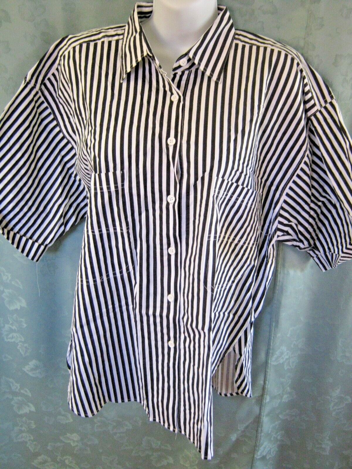 VTG 80&rsquo;s Happy Campground Shirt Size Medium Bigshirt Striped Oversized Cotton