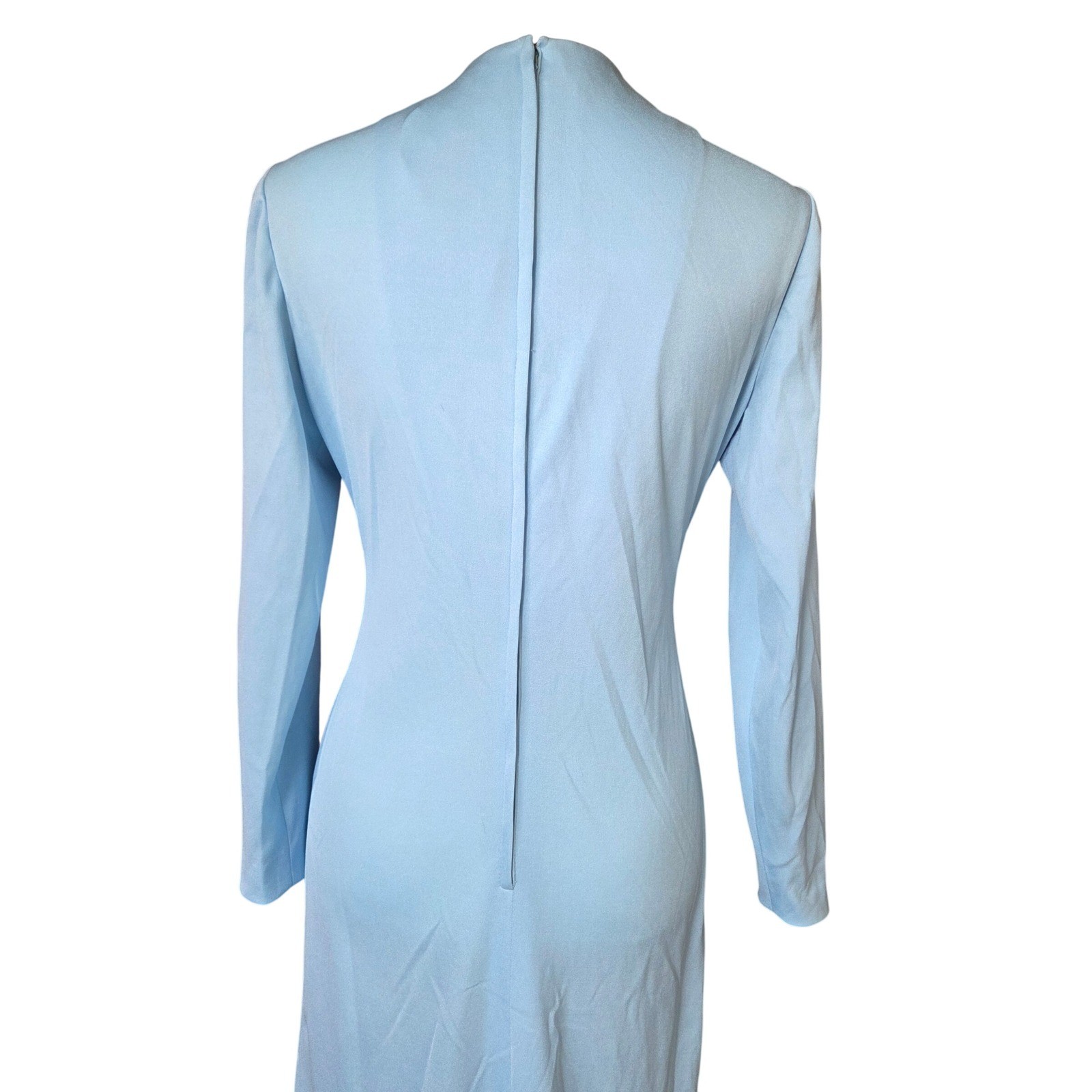 VTG 70s Felix Arbeo B Altman Blue Twist Maxi Dress Disco Goddess Gown Plunge