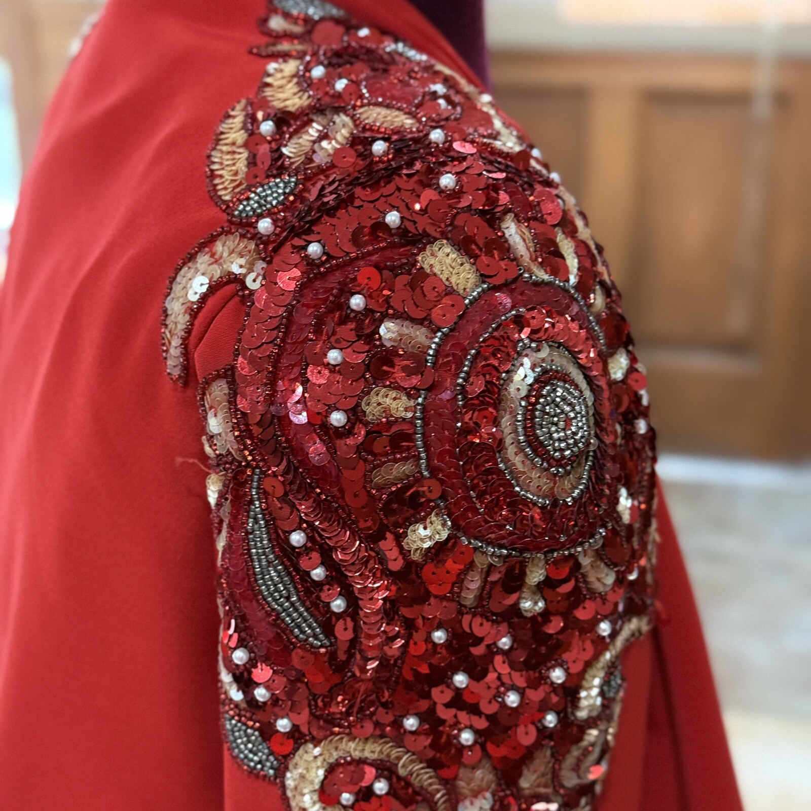 D&rsquo;ore By Della Roufogali Womens Beaded Sequin Red Cardigan & Night Dress Sz 4