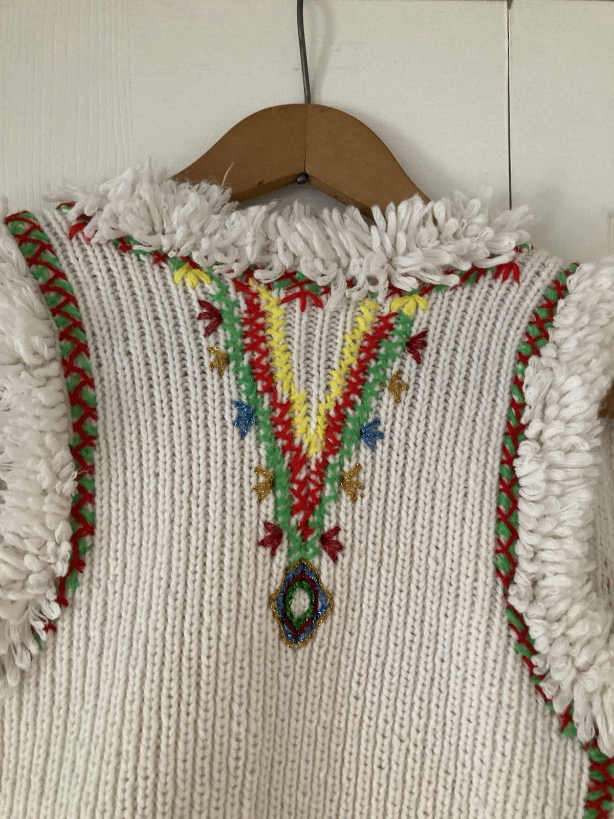 CCT Vintage 70s Groovy Open Sweater Vest Hippie Boho Flowers Small Homemade