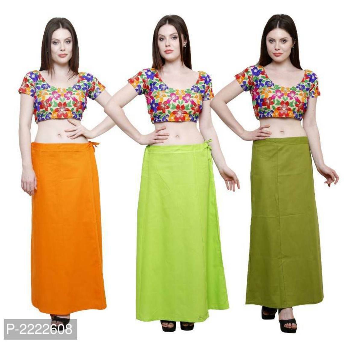 Underskirt Women Saree Sari Pure Cotton Petticoats Multi Color Combo Of 3 #78