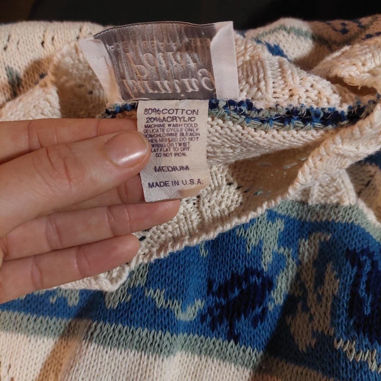 Vintage blue, green, and white striped sweater.