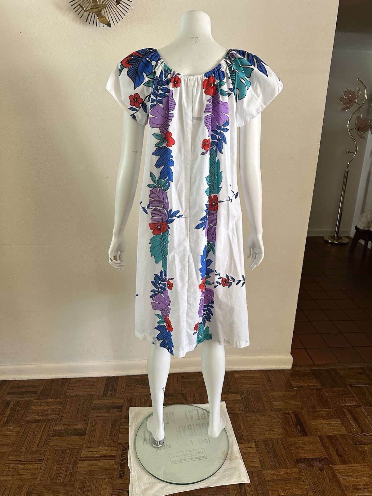 1980s Hilo Hattie Hawaiian Dress Monstera Floral Mumu Tropical Resort L 90s VTG