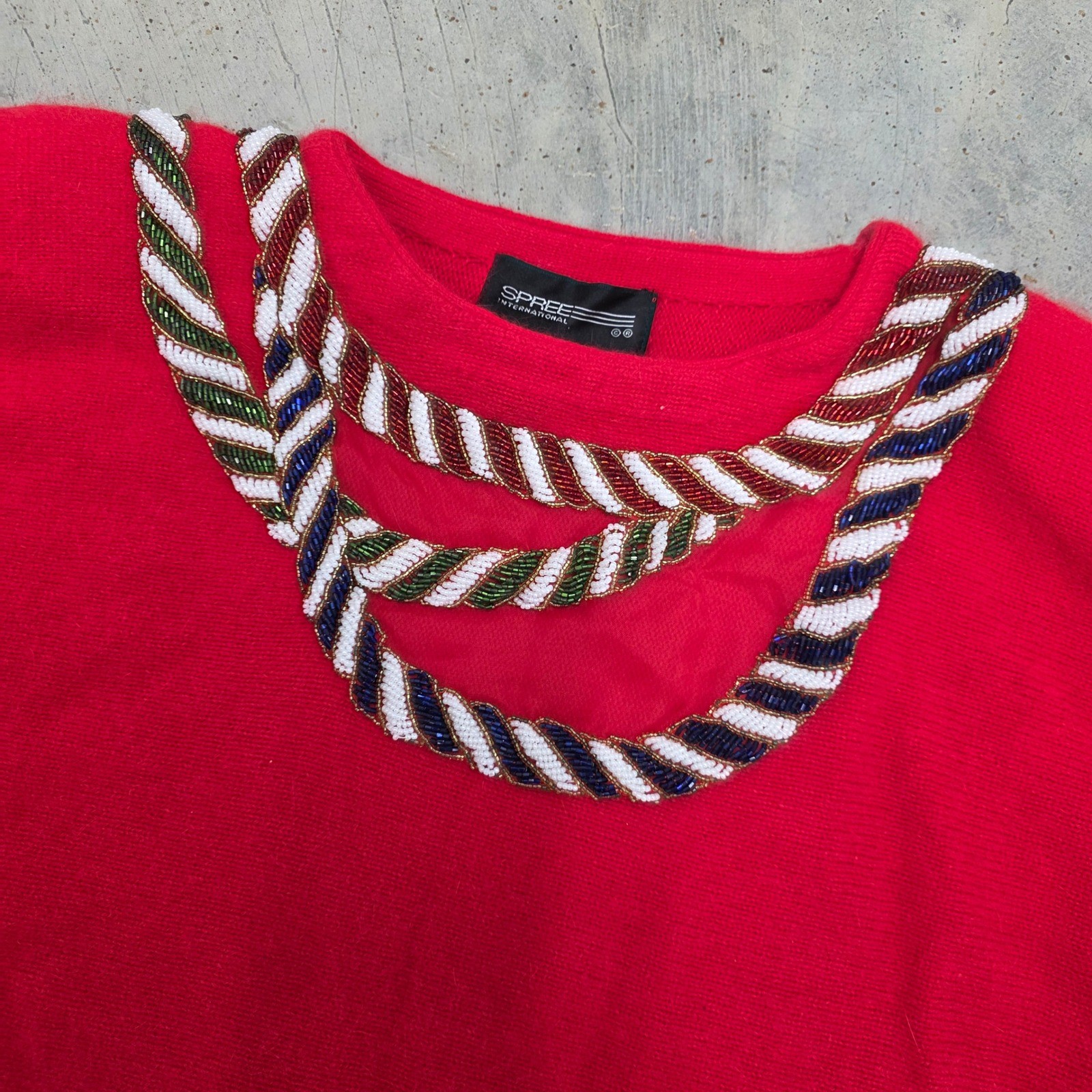 Vintage Spree International Red Beaded Sweater 1990 Lambswool Angora Women Large
