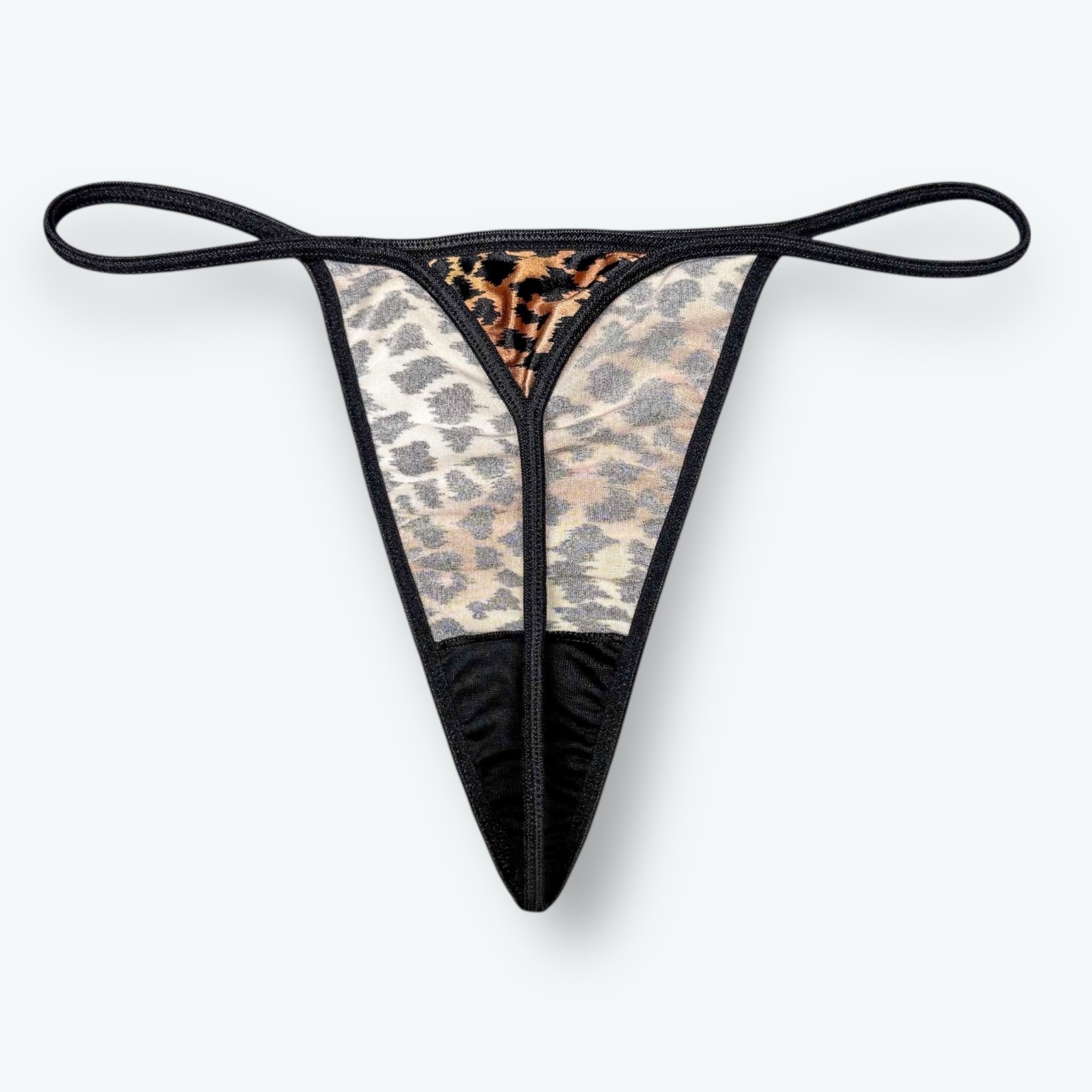 Satin V-String Hi-Cut Thong Leopard Print M