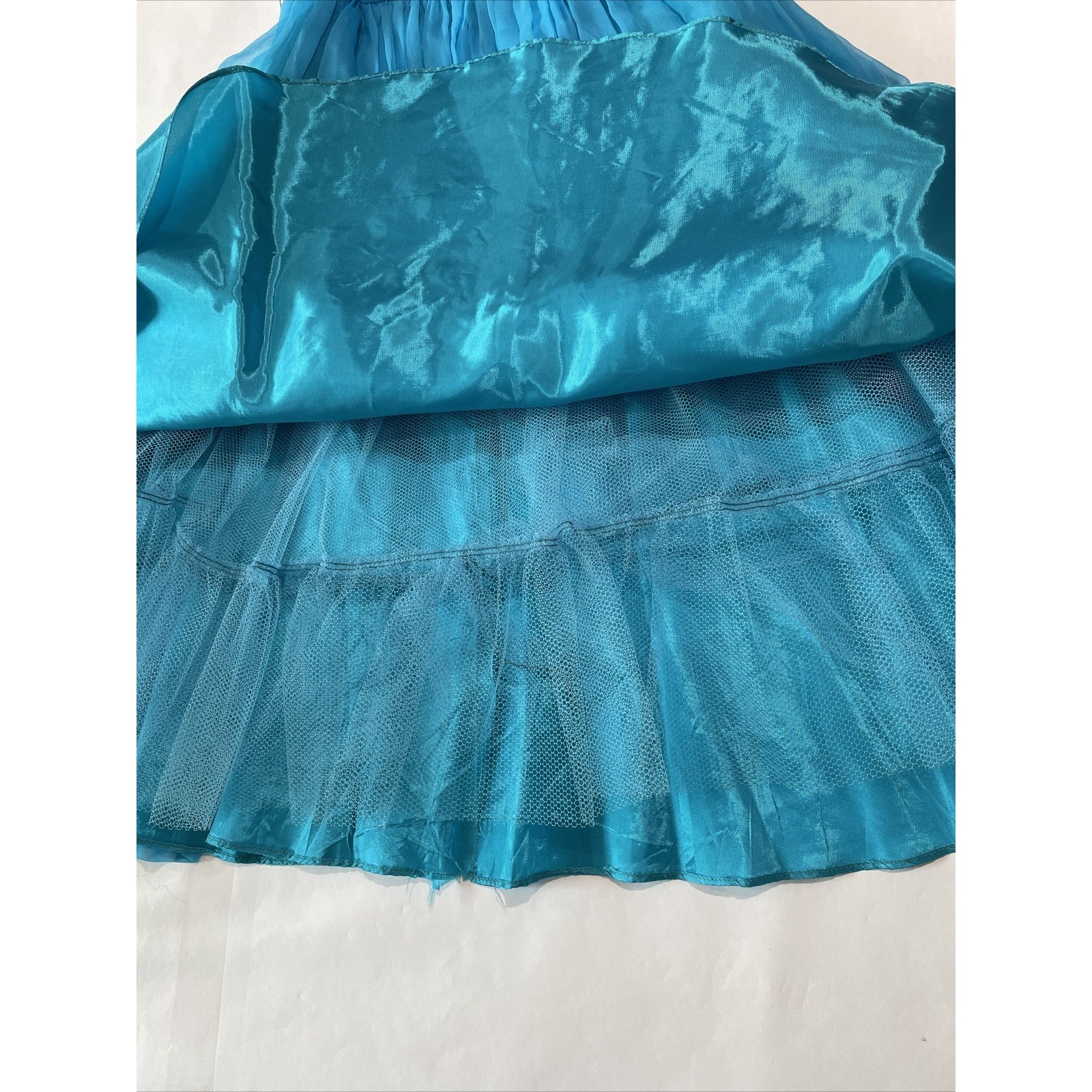 Vintage 50s 60s Chiffon Dress Prom Party Aqua Turquoise Waist 24 (SEE FLAWS