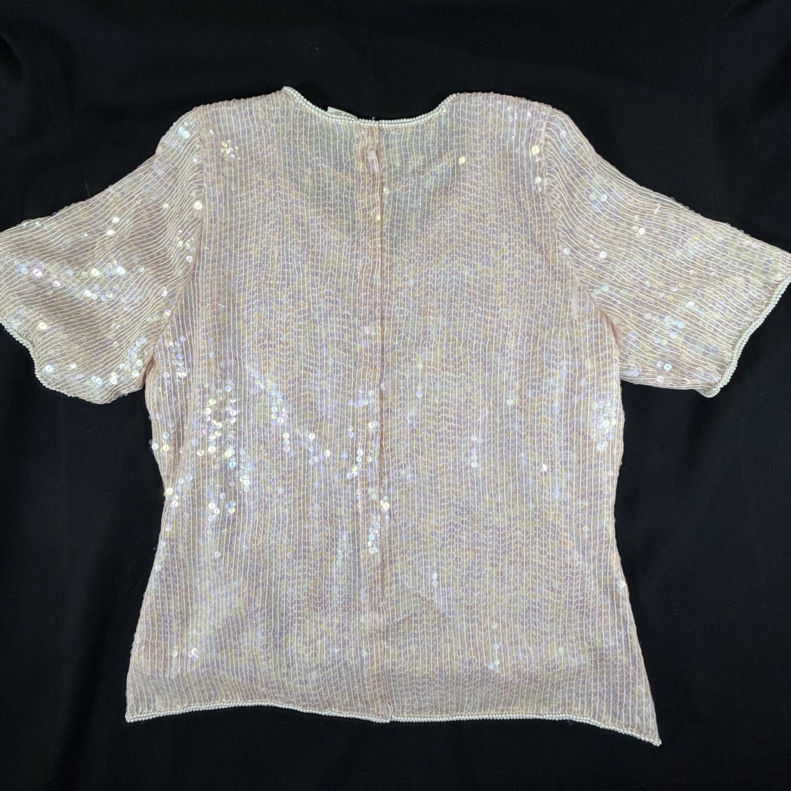 Stenay Womens XL Pink Silk Beaded Sequin Pearl 2Pc Skirt Blouse India VTG