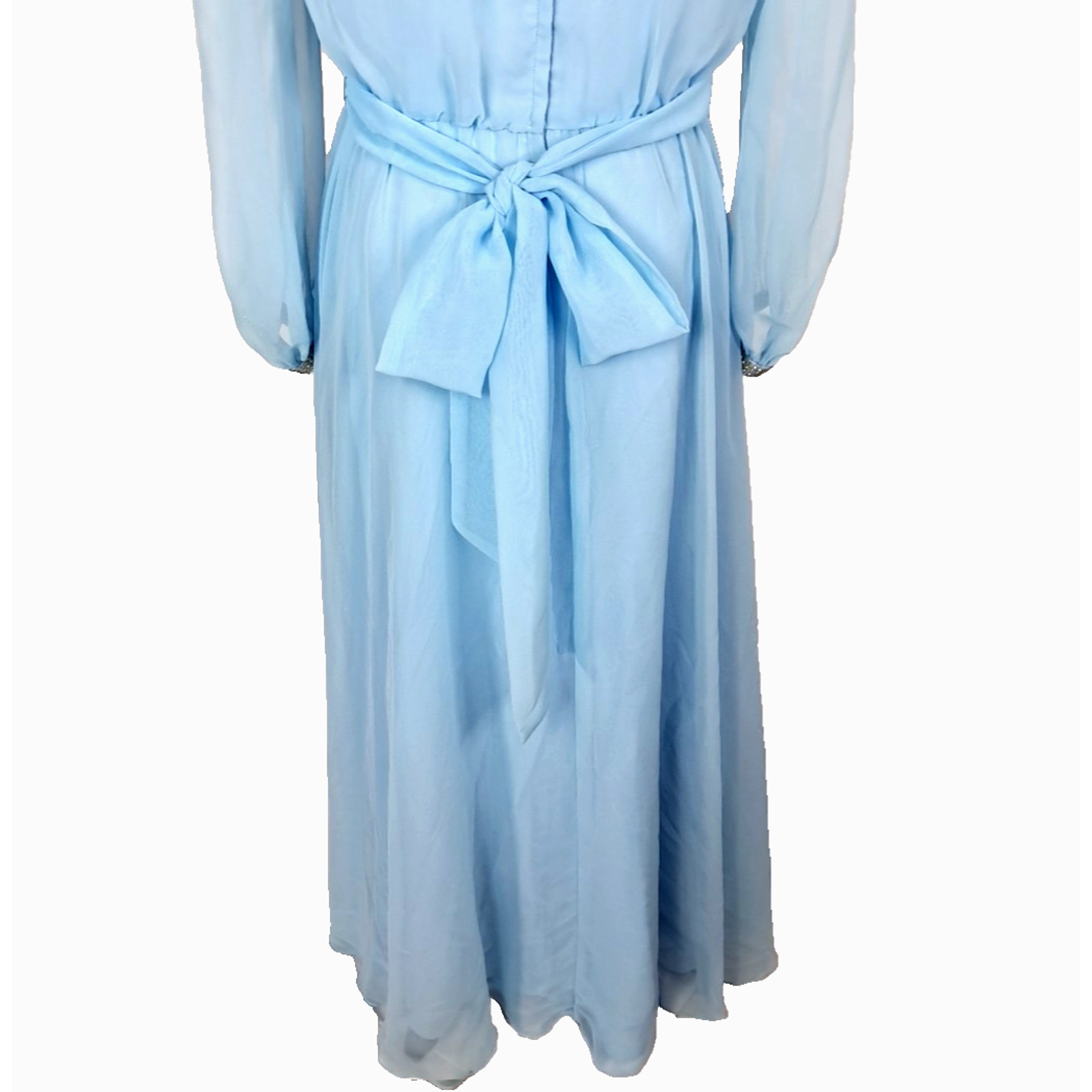Vtg 70s Sheer Chiffon Rhinestone Maxi Dress Size 9 Blue Regency Formal Union Tag