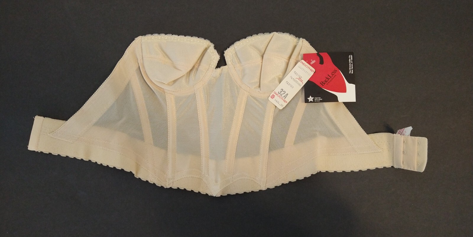 Vintage Young Smoothie NIP Backless Bustier Longline Bra Sz 32A