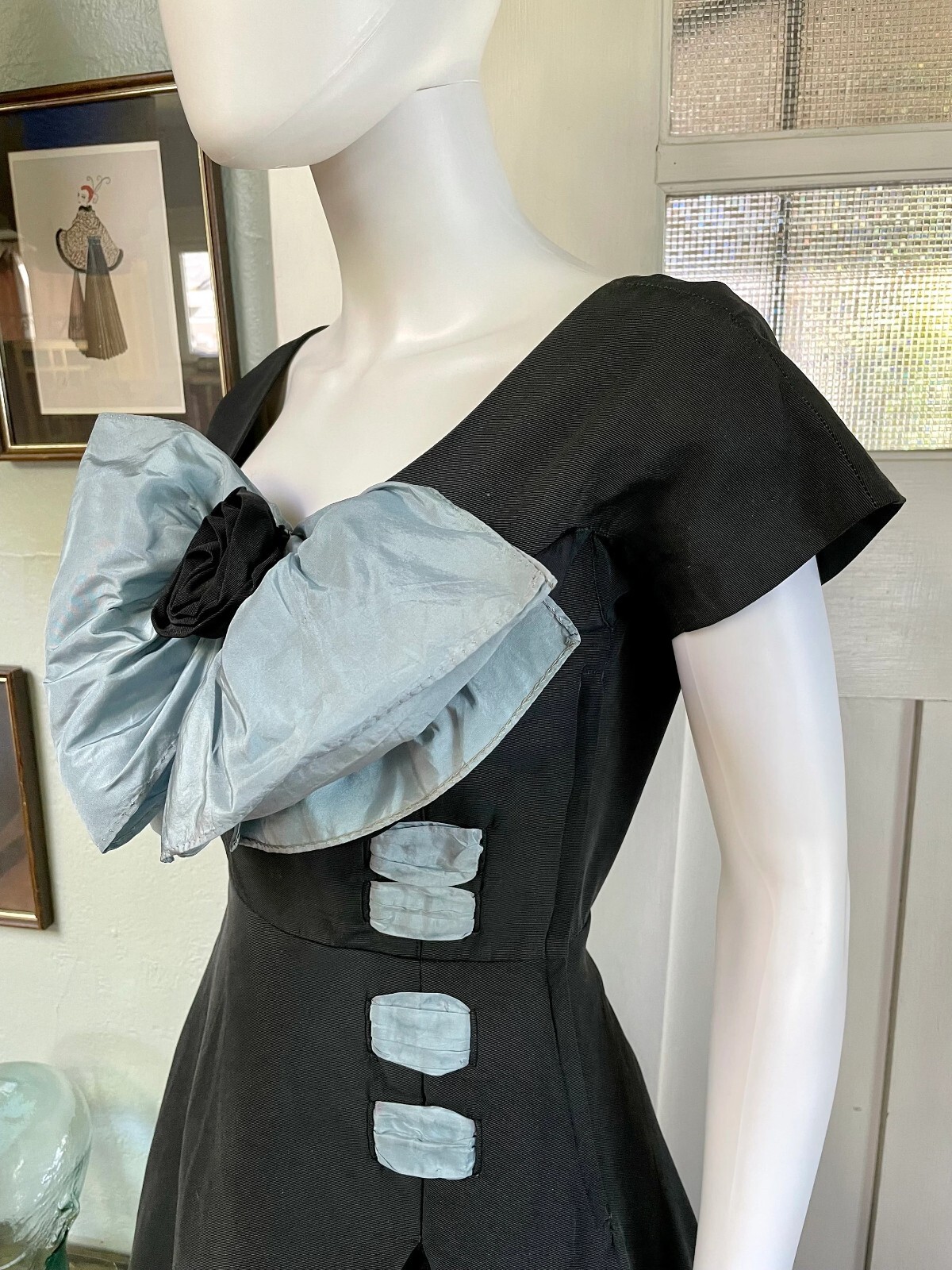 True Vintage 50s Small Medium Cadillac Originals black faille with bow dress