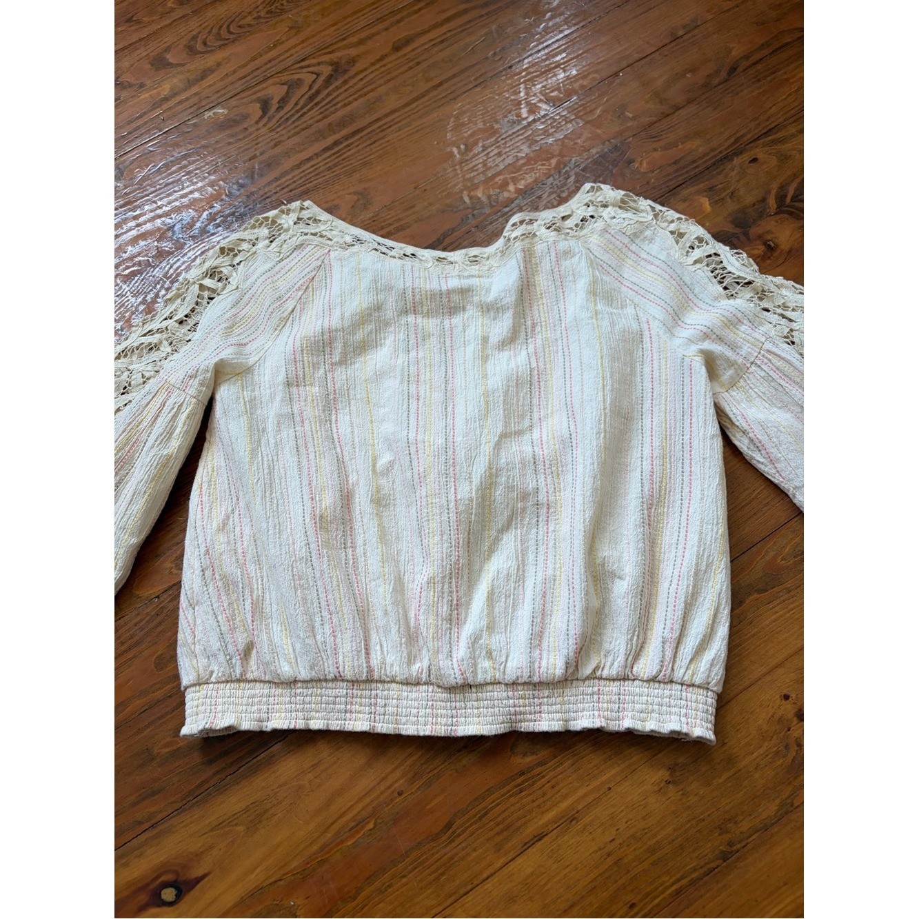 Free People Floating Memories Blouse Retro Crochet Lace Ivory size L Boho