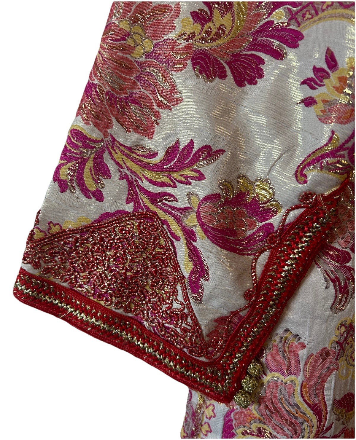 Vintage 1970’s Moroccan Brocade Kaftan Maxi Dress Pink Gold Embroidered L/XL