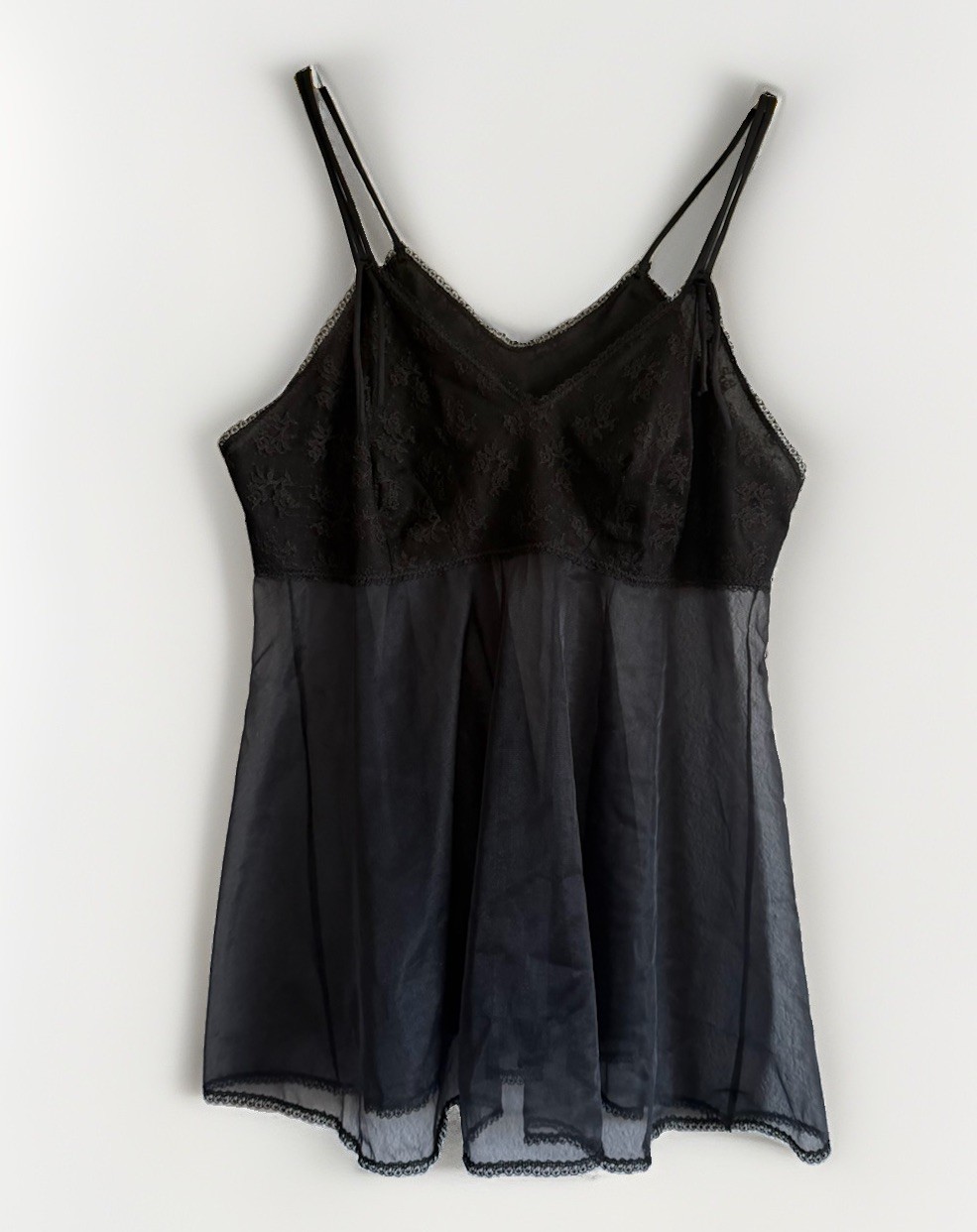 Vintage Black Lace Babydoll Camisole Cami Lingerie Tank Top Lorraine 36 Coquette