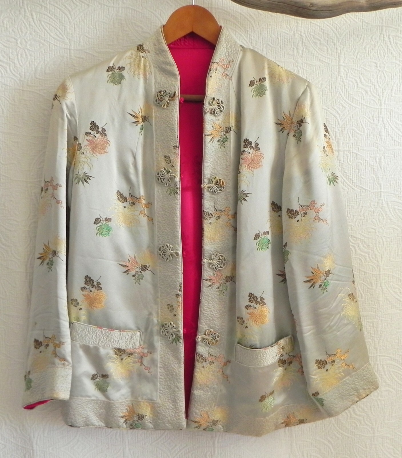 Vtg Peony Brand Shanghai Jacket Rayon Satin Insulated Reversible Pockets XL(USM)
