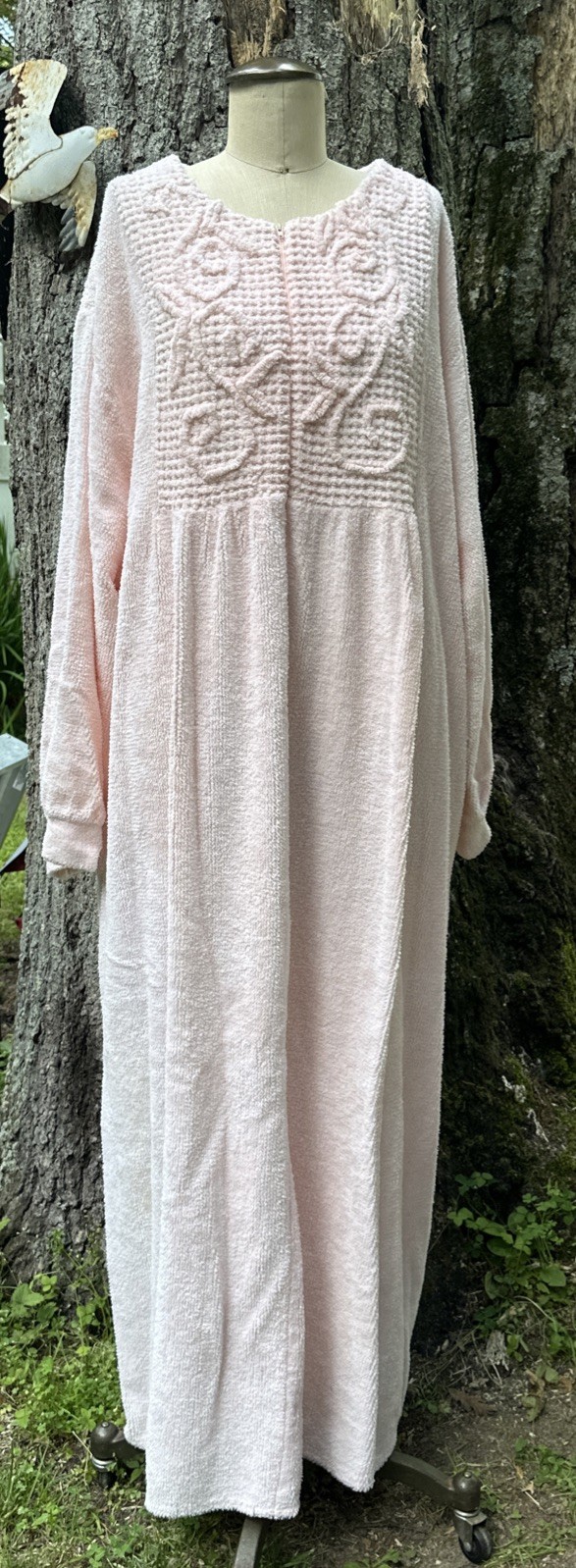 Vintage Stan Herman Platinum Collection Chenille Robe Maxi Pink 3/4 Zip Size 1X