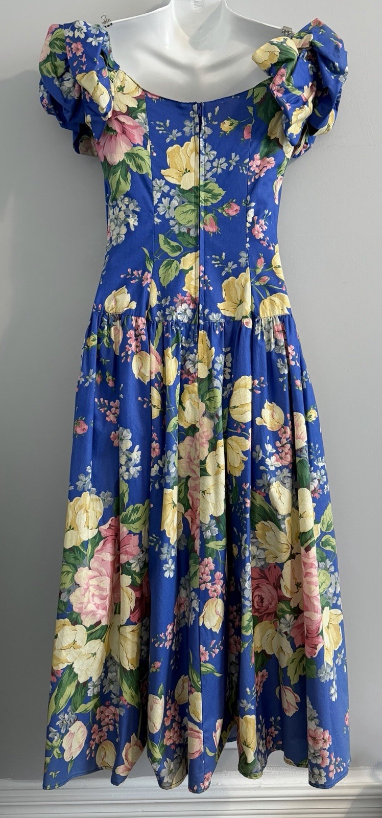 Vintage CAROL ANDERSON Dress 5/6 Cottage Floral Off-Shoulder Midi Babydoll