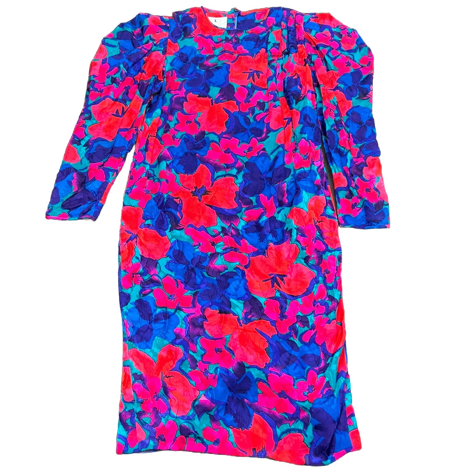 Vintage 80&rsquo;s Flora Kung New York 100% Silk Floral Dress Size 8