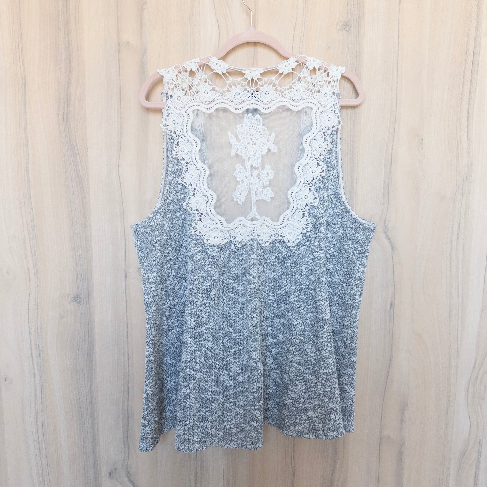 Ali Miles Womens Crochet Lace Back Vest Size L Open Front Marled Boho Cottage