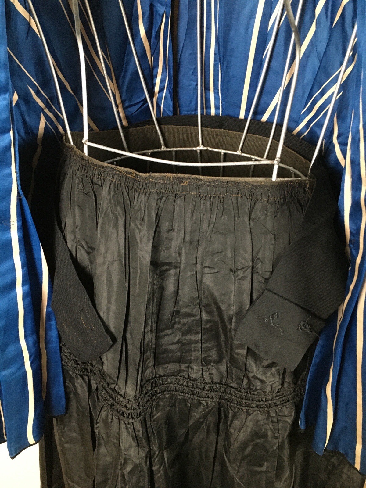 Exquisite Antique Edwardian Black & Blue Silk Walking Skirt Suit
