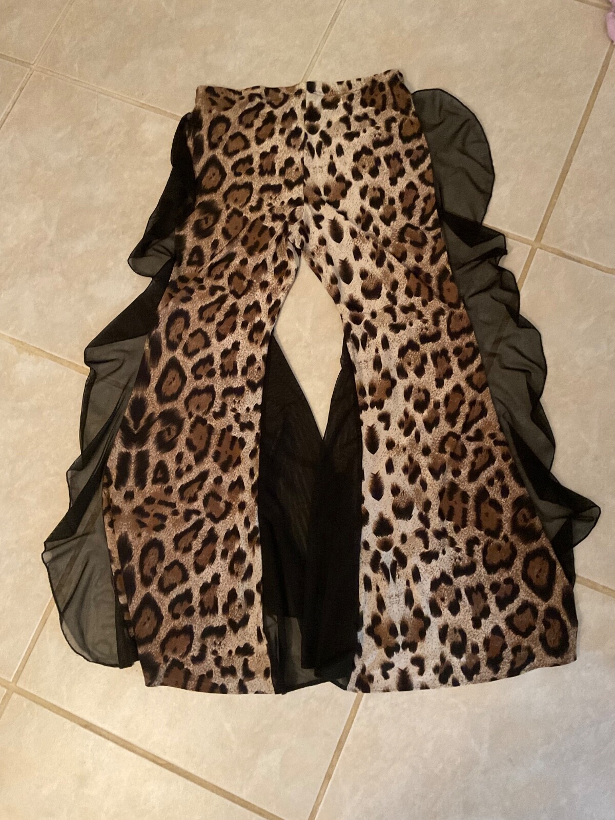 Leopard Print Sheer Side Flared Button Colorful Hippie 60s &rsquo;70s size S/M