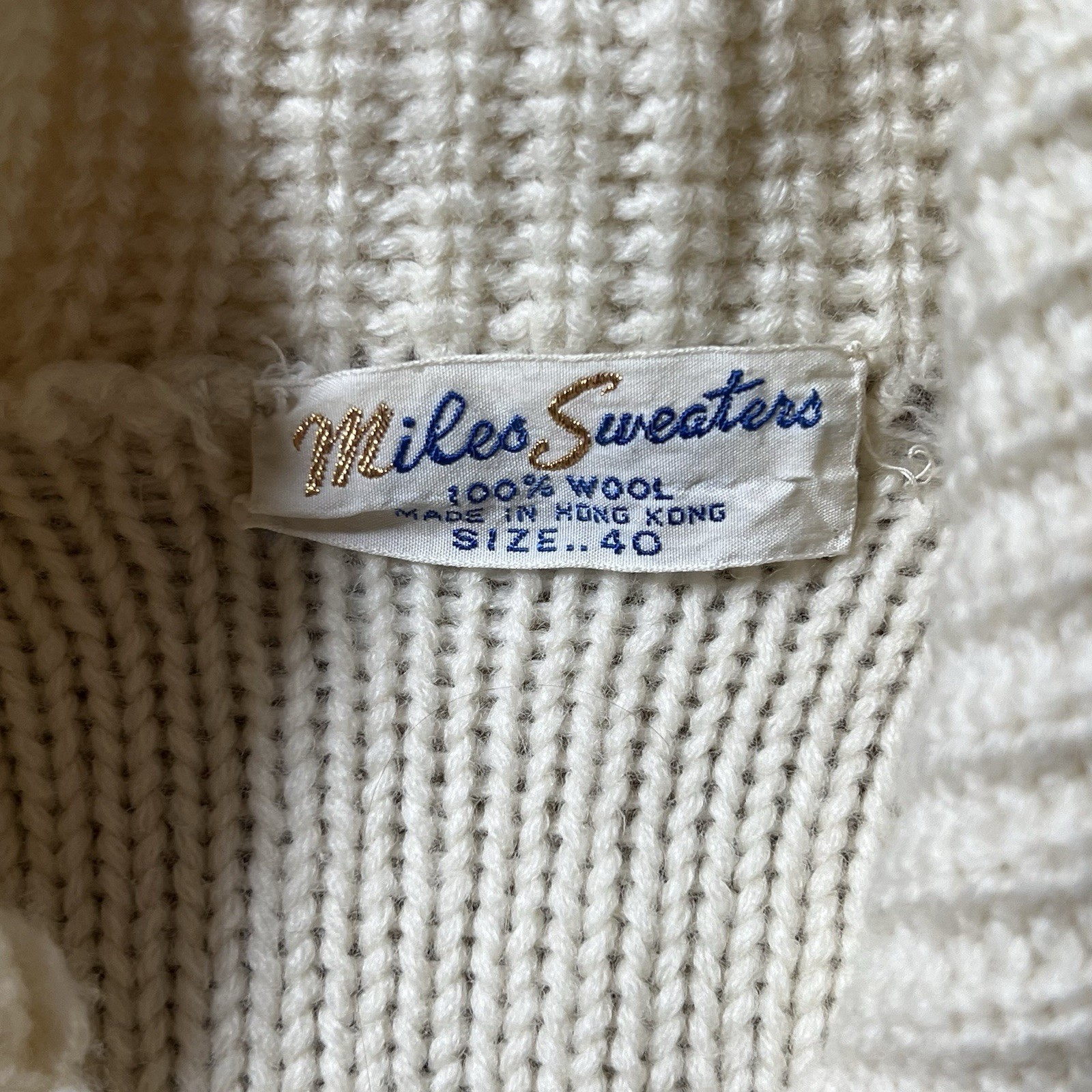 Vintage 60s Miles Sweaters Leaf Pattern Knit Cardigan Shawl Collar Wool Sweater