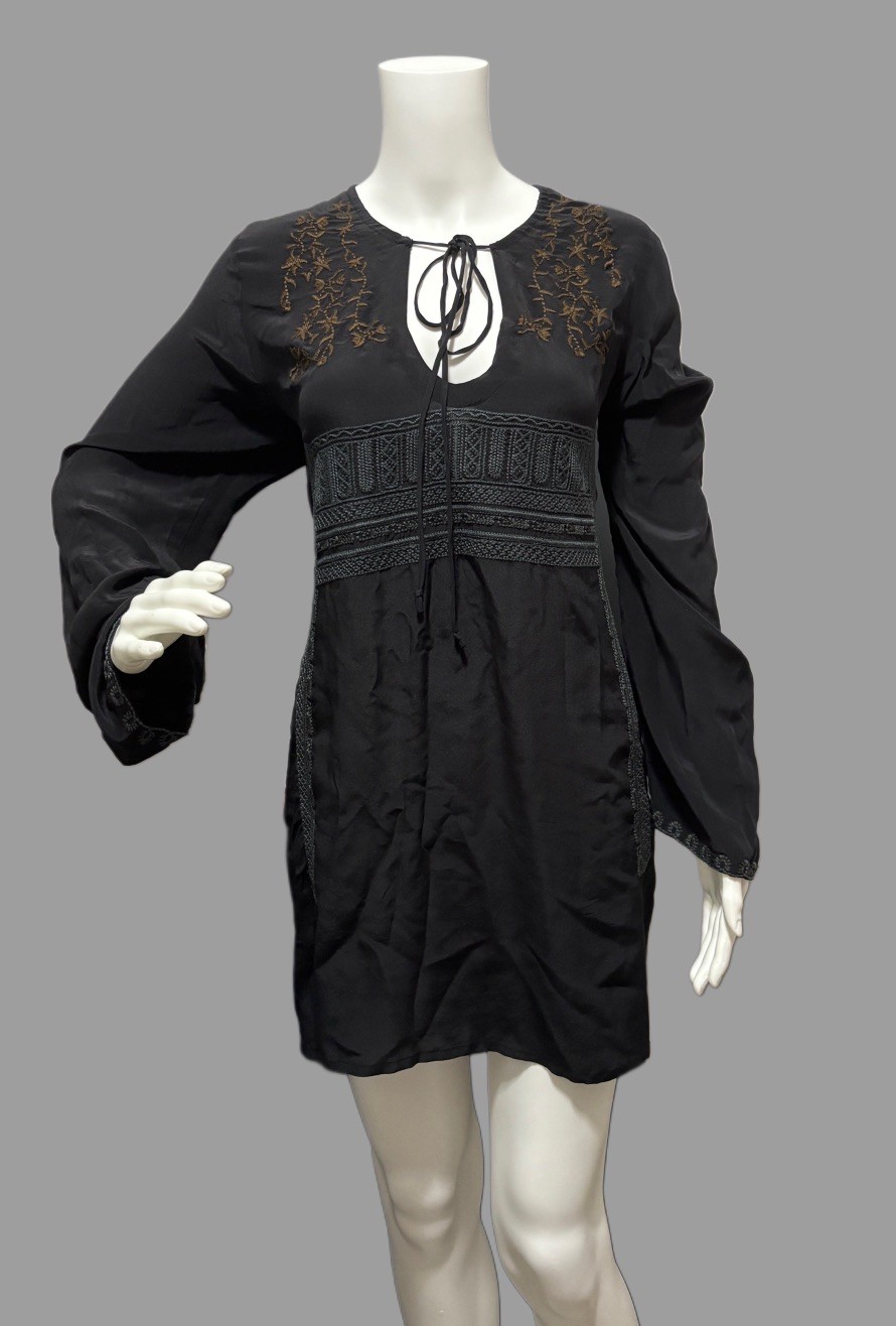 Vintage Black Biya 100% Silk Dress With Embroidery