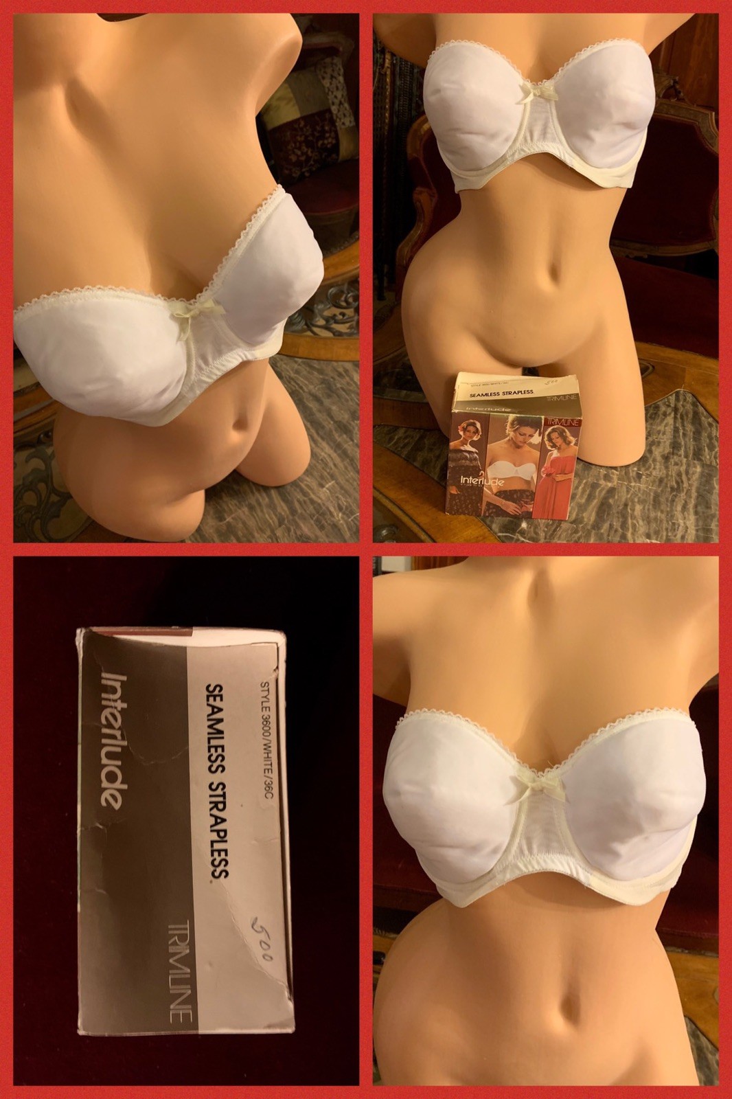 Vintage Strapless Bra White Underwire Seamless Nylon Lycra Spandex 1970s NEW 36C