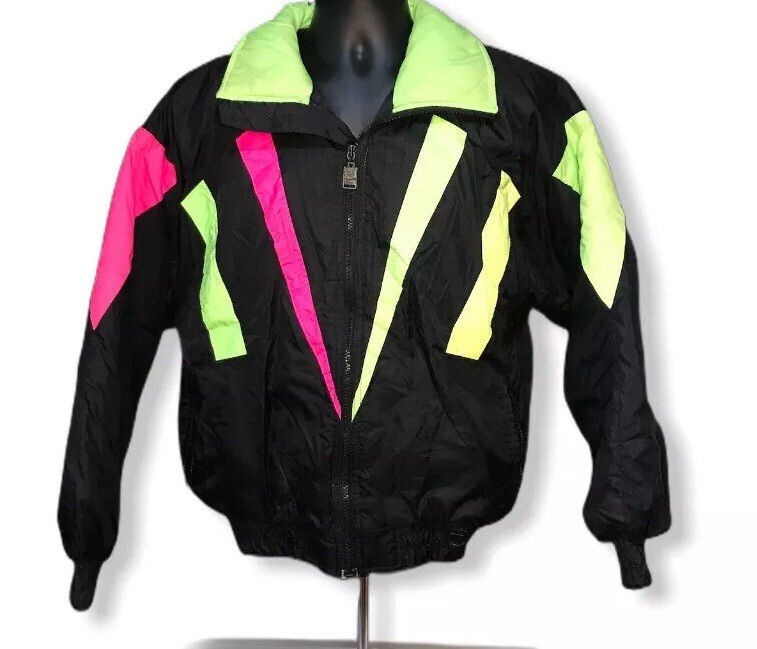 Vintage 1980’s Color Block Skii Jacket Green Mountain Women’s L Neon Runs Small