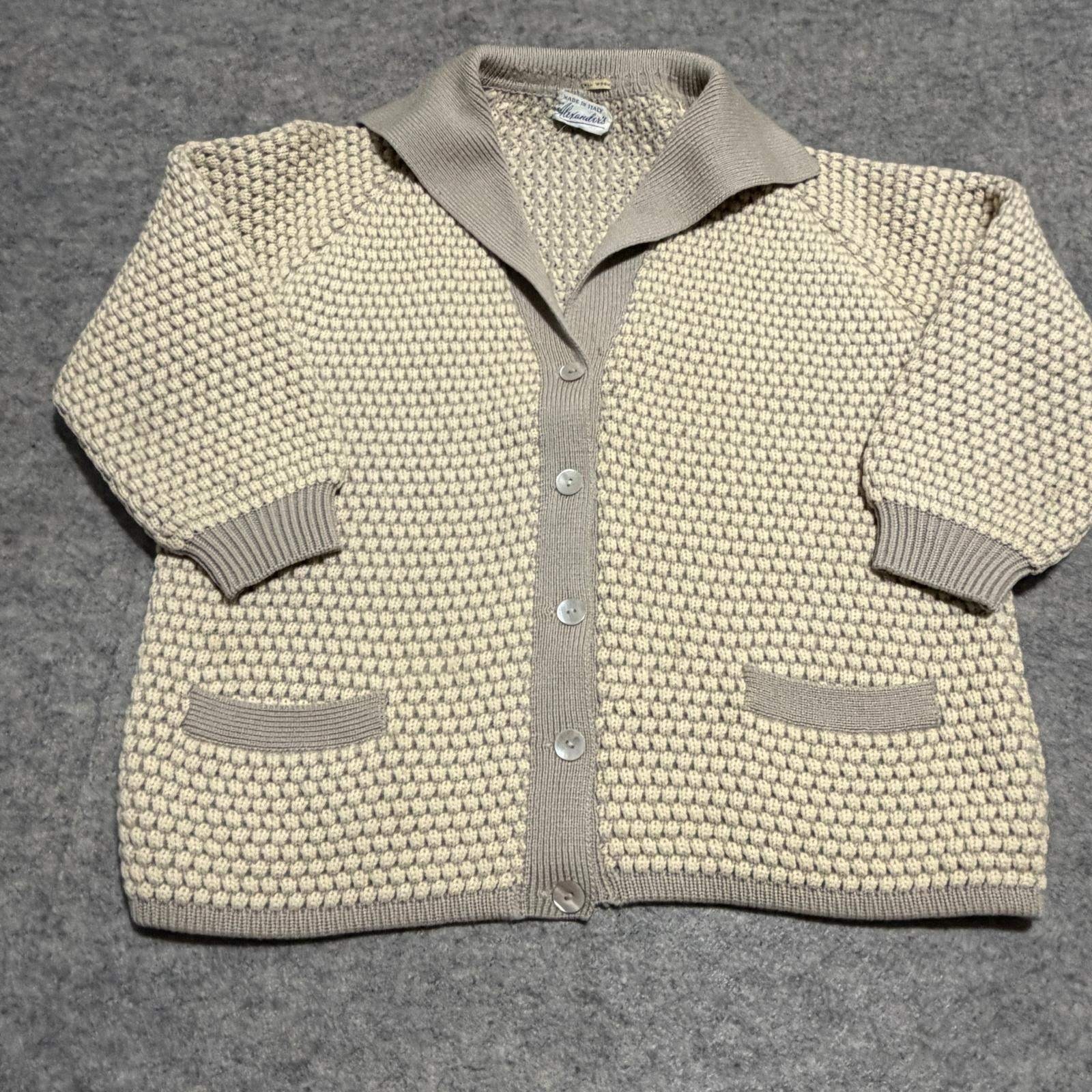 Vintage Alexander Italy Wool Cardigan Sweater Collar 36 Beige Popcorn Knit Shawl