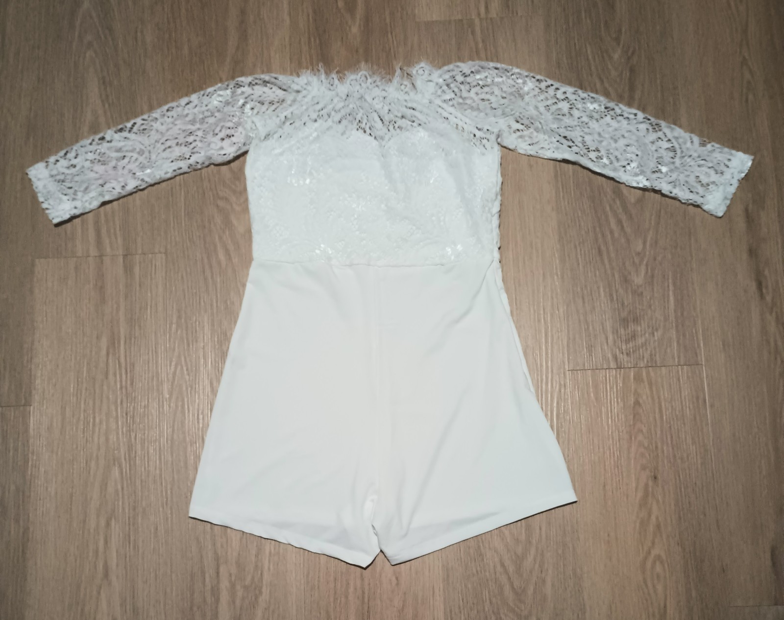 Vtg 80s Chantilly Lace Yoke Overlay Stretch Playsuit Romper summer beach XS