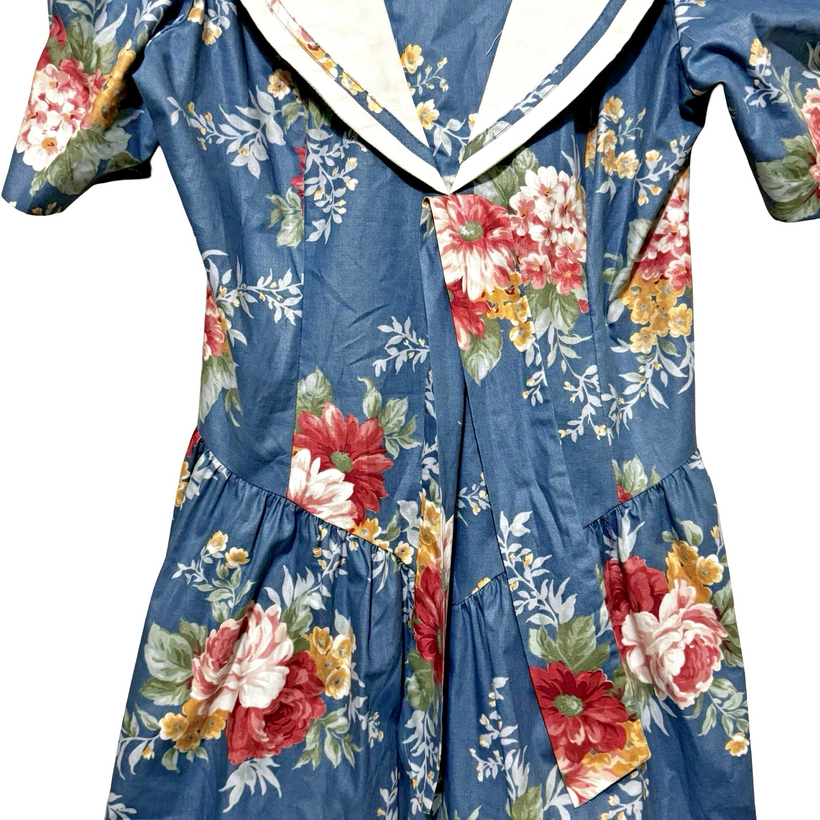 Vintage David Mitchell Floral Tea Dress Sailor Collar size Medium puff sleeve