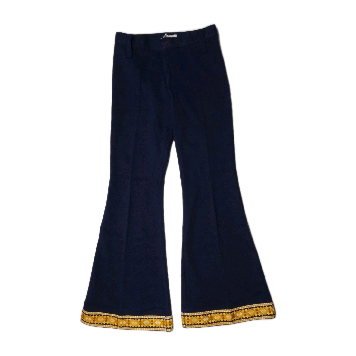Garland 7 31&Prime; Bell Bottom Pants VTG 60s 70s Hippie Trim Navy Solid Flare Zip